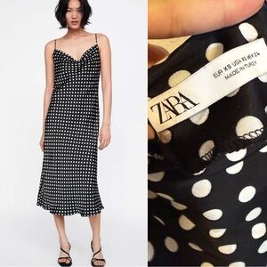 Zara Black and White Polka Dot Midi Dress-Size XS